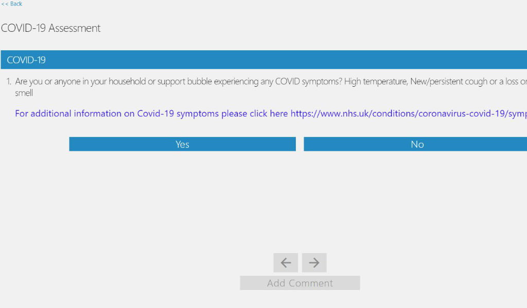 Covid 19 return to work assessment tool - screenshot 1