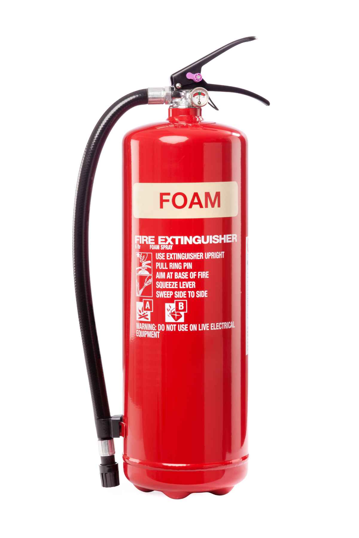 Foam fire extinguisher on white