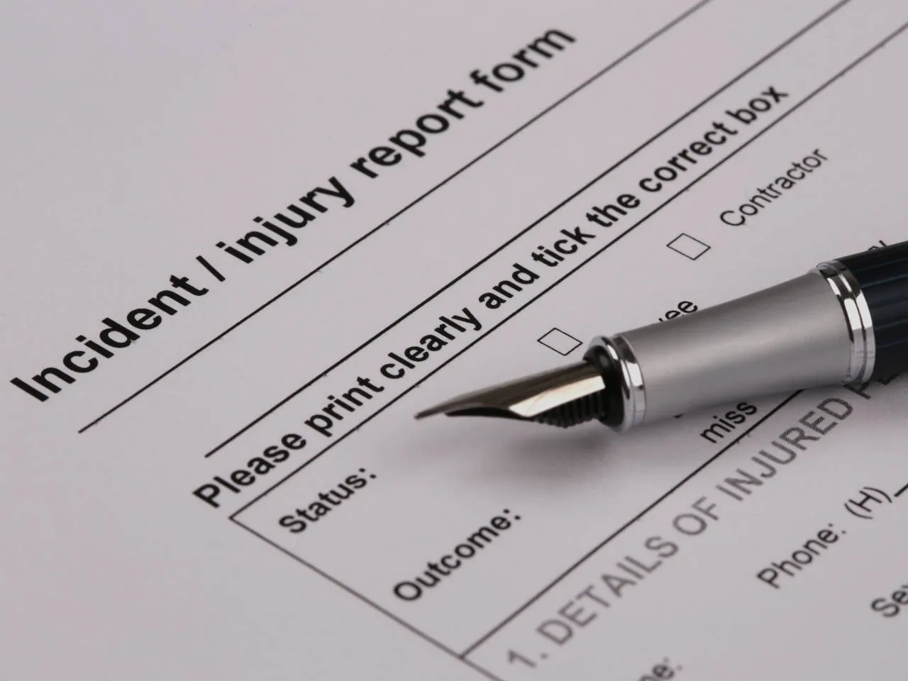 RIDDOR reporting Incident injury report form