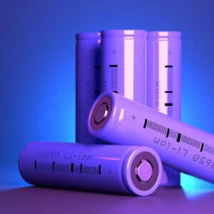 Five cylindrical lithium-ion batteries.