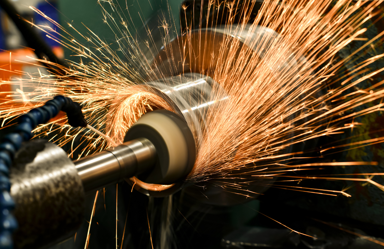 Abrasive wheel in use with sparks flying