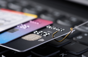 Credit cards on a computer to illustrate corporate fraud