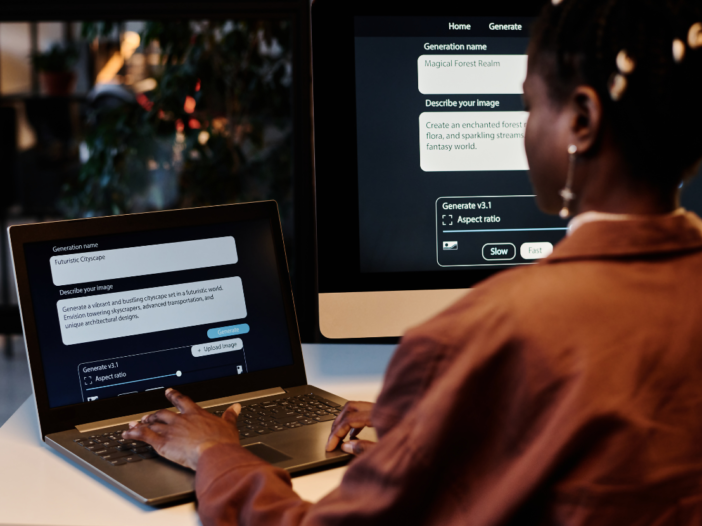 What challenge does generative ai face with respect to data? Photo of woman at work using generative ai