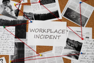 Incident and Accident Investigation Training thumbnail image. A corkboard with the words "workplace incident" and pieces of string linking pieces of paper.