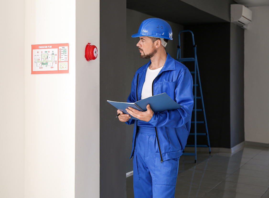 fire risk assessor carrying out a fire risk assessment