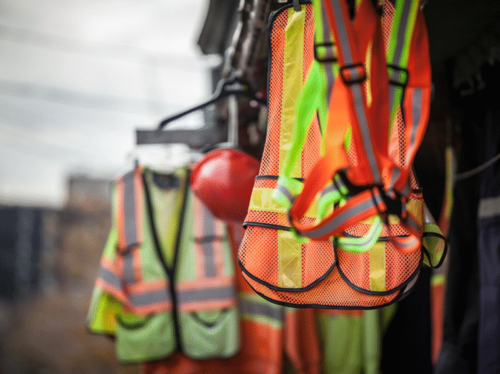 PPE hanging up on a construction site