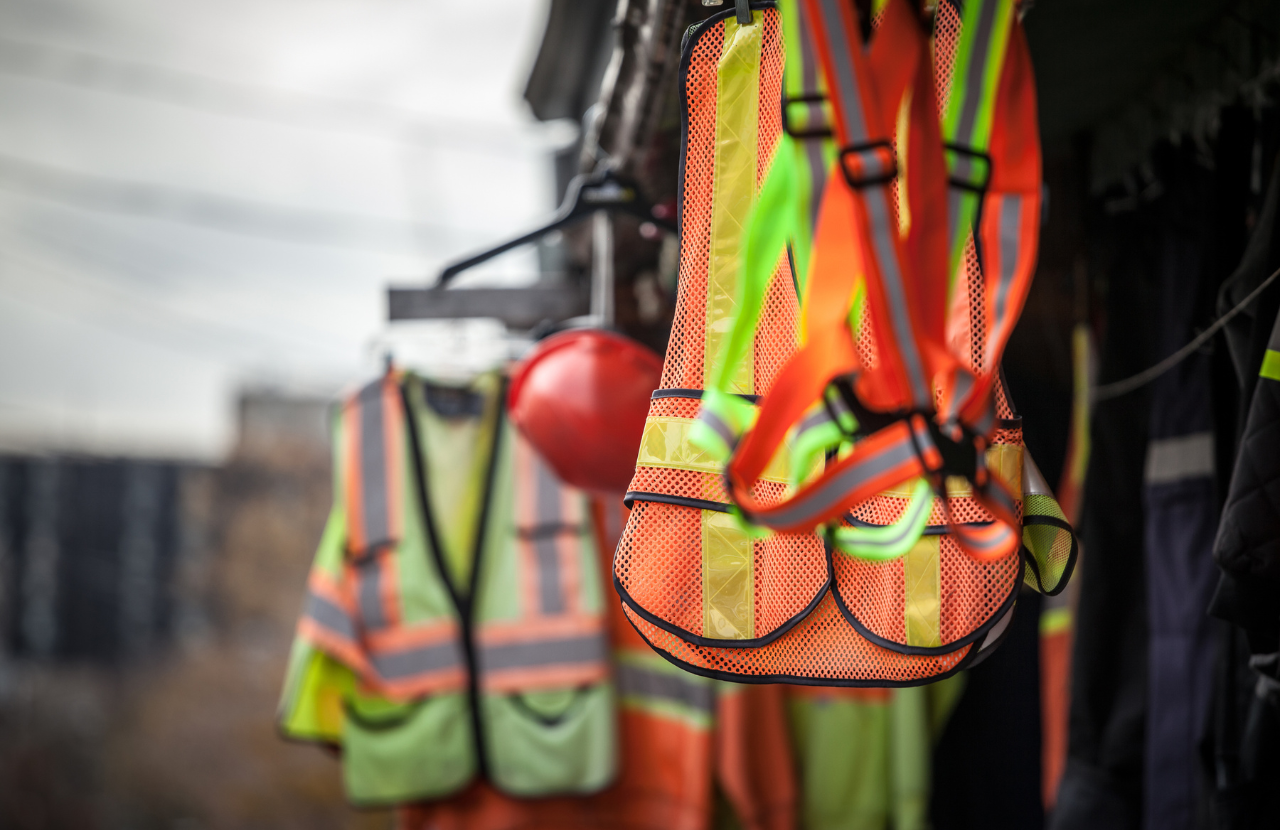 PPE hanging up on a construction site