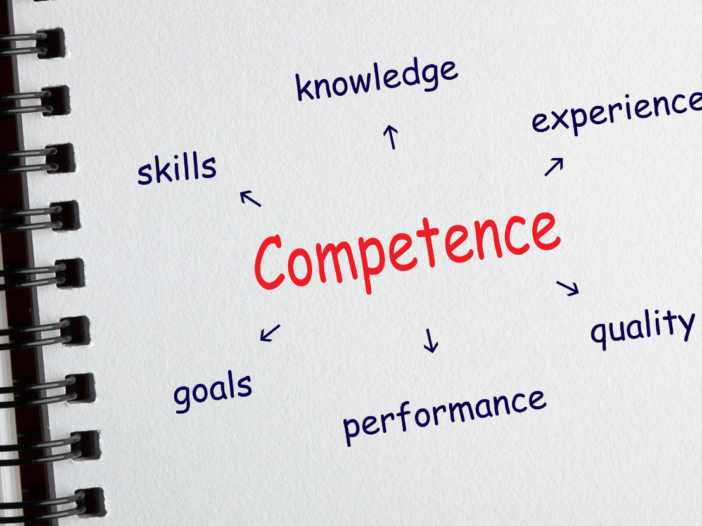 The word 'competent person' is in red with buzz words around it, to indicate what makes a health and safety competent person.
