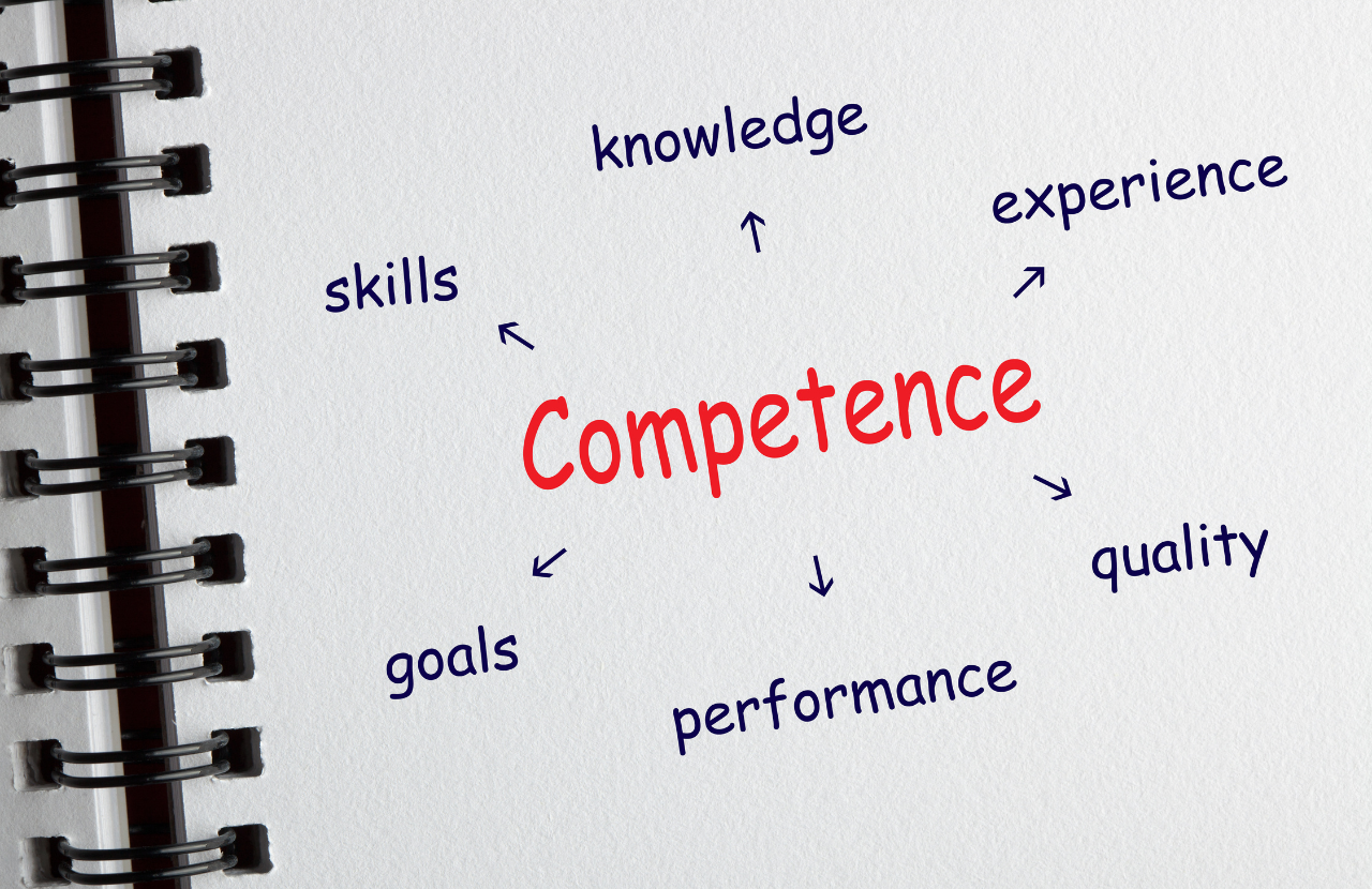 The word 'competent person' is in red with buzz words around it, to indicate what makes a health and safety competent person.