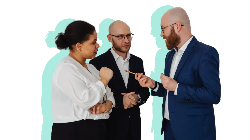 A consultant talking to two executives
