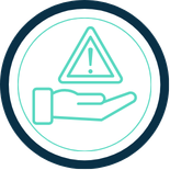 Hand holding warning sign icon